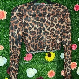 Leopard Print Sheer Long Sleeve Top